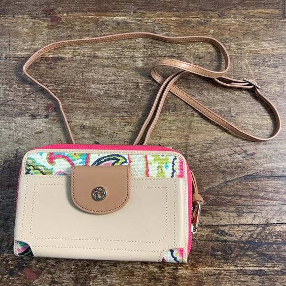 Startina 449 Wristlet Carson Cottage Leather Linen Phone Wallet Organizer‎ - Picture 1 of 6